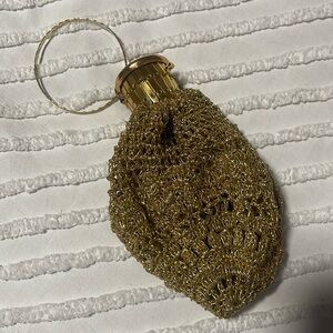 Vintage Unique Gold Thread Metal Hardware Collapsible Purse Handbag Evening Bag